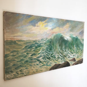 A superb oil painting of crashing waves on the Irish Atlantic coast by Irish Impressionist painter C.Collins Middleton, Dated 1906. Sold through the Belfast Art Society - SHOP NOW - www.intovintage.co.uk