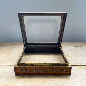 A Peak Frean & Co Biscuit Tin Lid with glass top display window. Original glass and fantastic aged patina to graphics - SHOP NOW - www.intovintage.co.uk