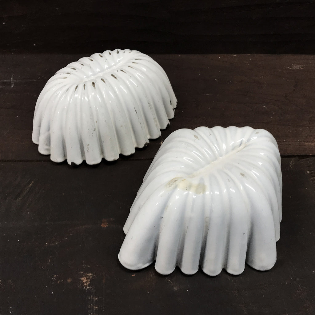 Pair of vintage Danish enamel blamange or jelly moulds - SHOP NOW - www.intovintage.co.uk 