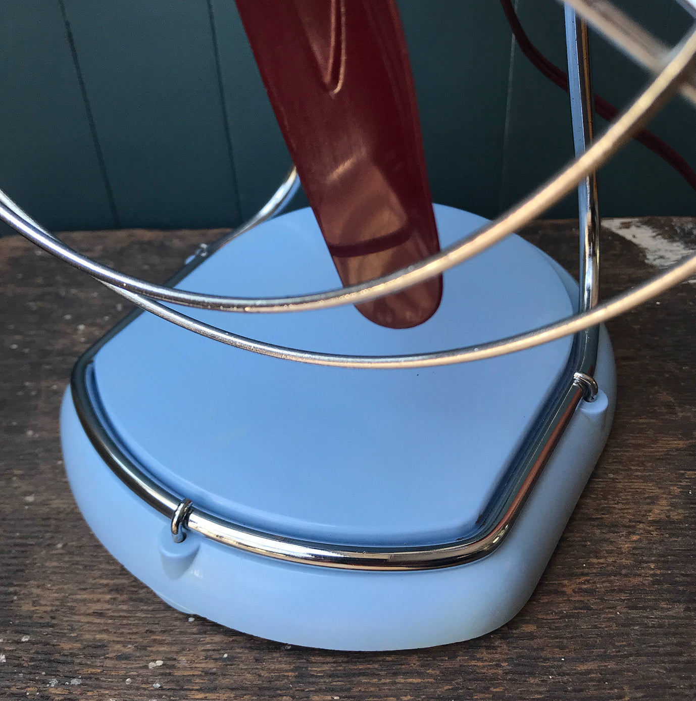 Ideal for the coming summer months, this stylish Pifco fan is finished in a pale blue and burgundy with chrome trim. A very handy size and ideal for a desk - SHOP NOW - www.intovintage.co.uk