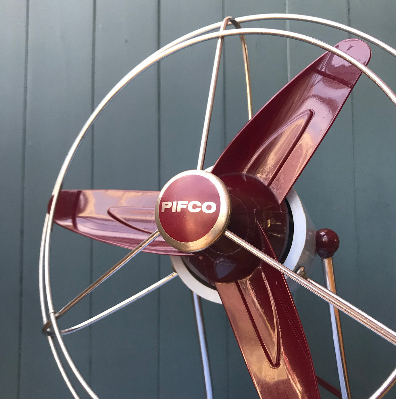 Ideal for the coming summer months, this stylish Pifco fan is finished in a pale blue and burgundy with chrome trim. A very handy size and ideal for a desk - SHOP NOW - www.intovintage.co.uk