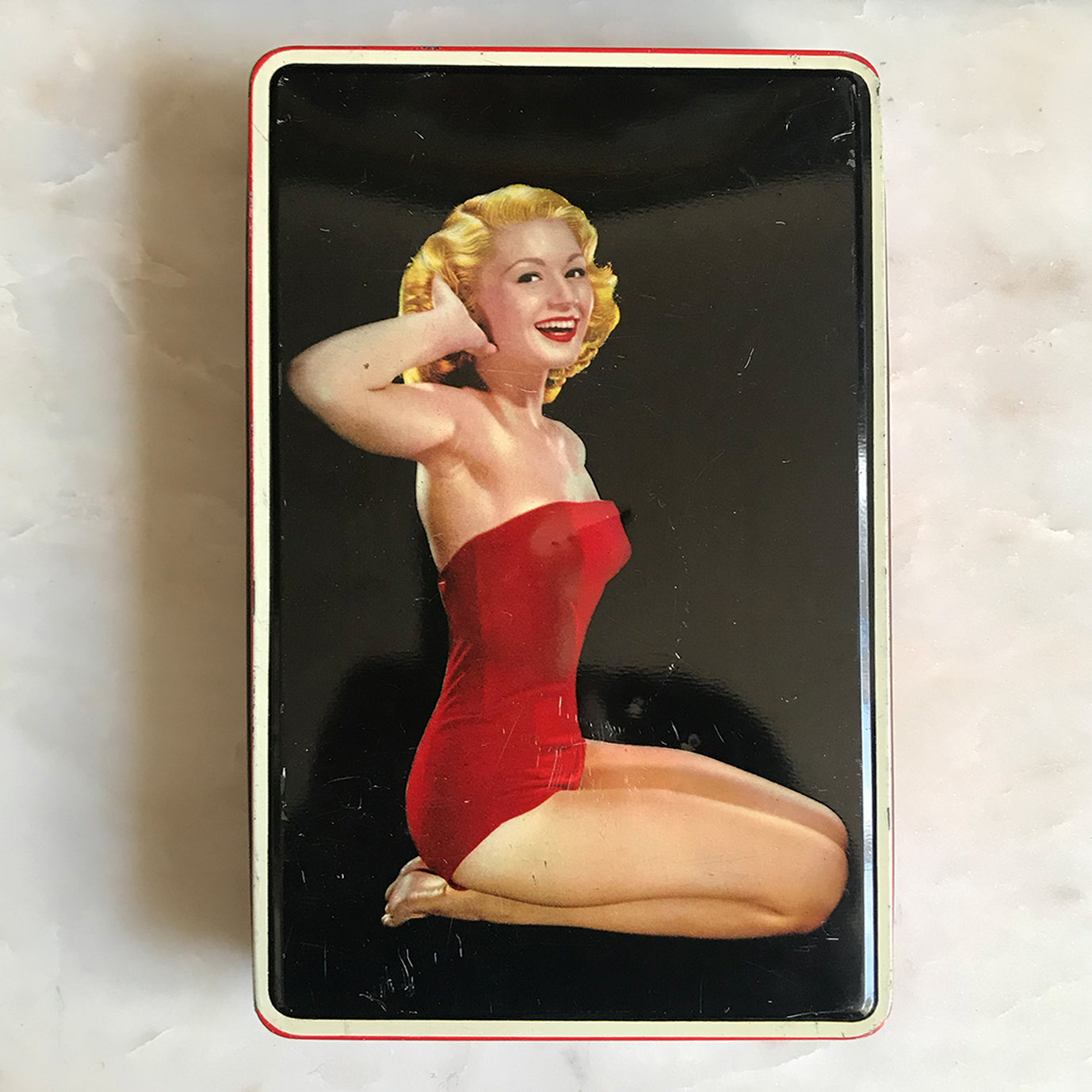 Nice colourful Vintage Saucy Sweetheart Toffee Tin in great condition. Probably would have held toffees back in the day - SHOP NOW - www.intovintage.co.uk