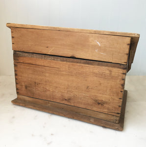 Practical Vintage Scratch Built Reading Slope Box made from pine. Flip the brass catches on the front and the slope lifts up lid so you can store things inside. It has a great rustic look and would look great in a farmhouse kitchen - SHOP NOW - www.intovintage.co.uk