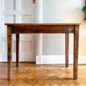 An Antique Rustic Pine Kitchen Table with handy draw and a superb age worn top. It sits upon four simple legs. It's just got that bang on look. - SHOP NOW - www.intovintage.co.uk