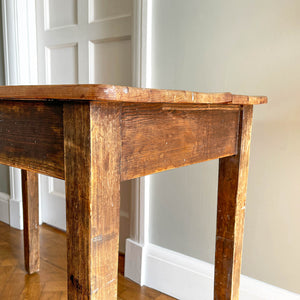 An Antique Rustic Pine Kitchen Table with handy draw and a superb age worn top. It sits upon four simple legs. It's just got that bang on look. - SHOP NOW - www.intovintage.co.uk