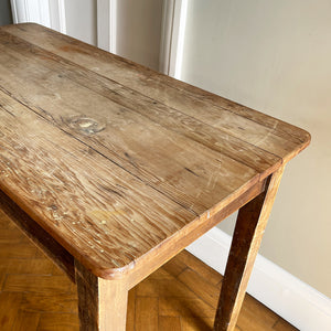 An Antique Rustic Pine Kitchen Table with handy draw and a superb age worn top. It sits upon four simple legs. It's just got that bang on look. - SHOP NOW - www.intovintage.co.uk