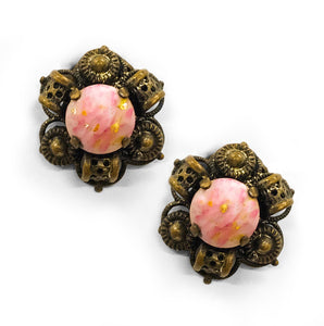 Vintage Pink Glass Ear Clips