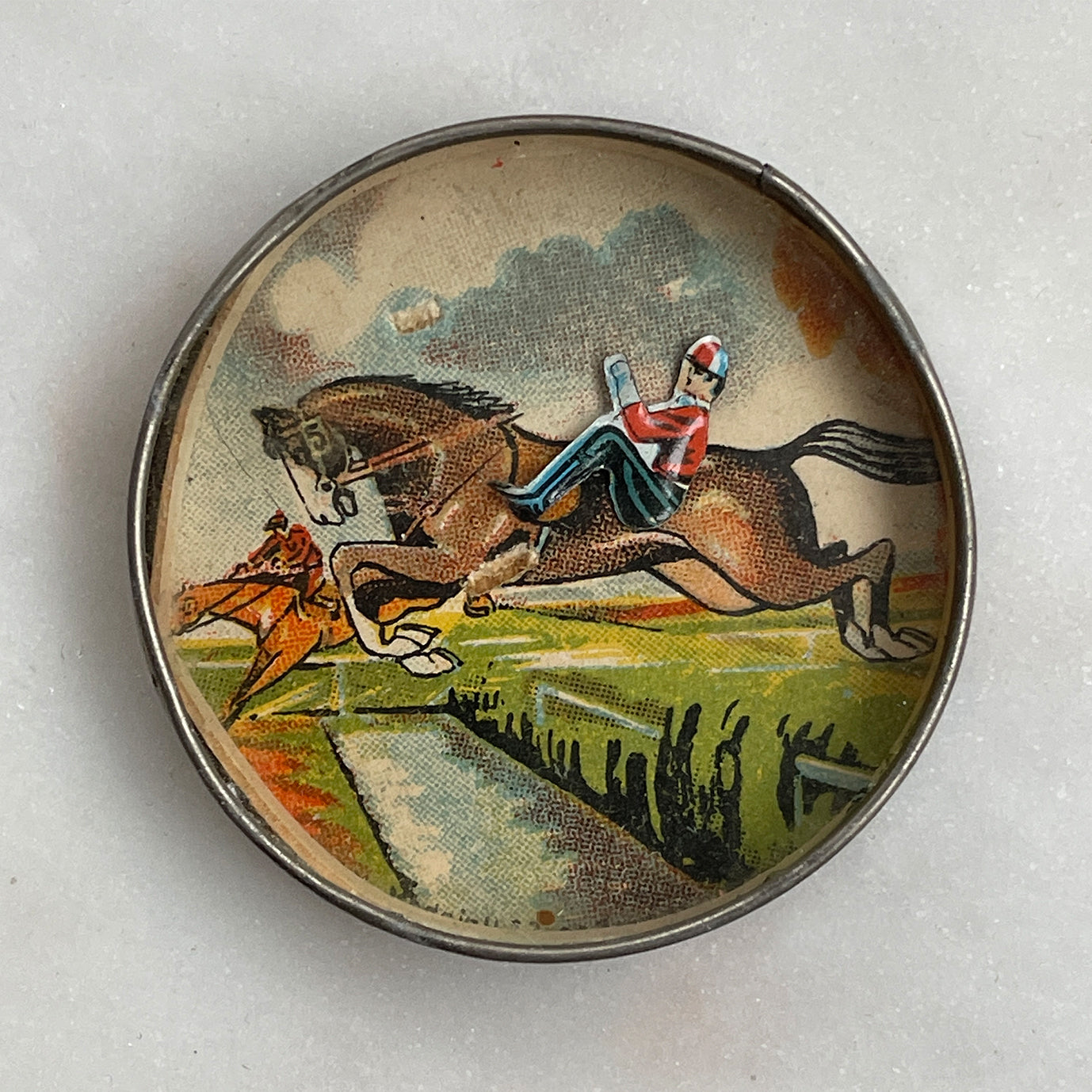 A set of 4 charming Vintage Pocket Games made in the U.S Zone of Germany by D.R.G.M. Using your jiggling skills you have negotiate the small ballbearings, shapes and figures in to their correct positions. Wonderful illustrations and colours and in fantastic condition - SHOP NOW - www.intovintage.co.uk