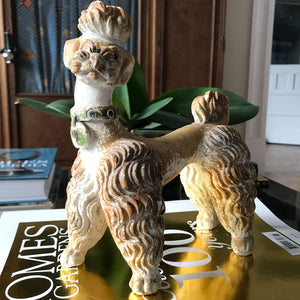 Fancy French Poodle with the most amazing patina on his coat. Standing proud with a green studded collar and name tag with 'VI' on it. He is one cool dog - SHOP NOW - www.intovintage.co.uk