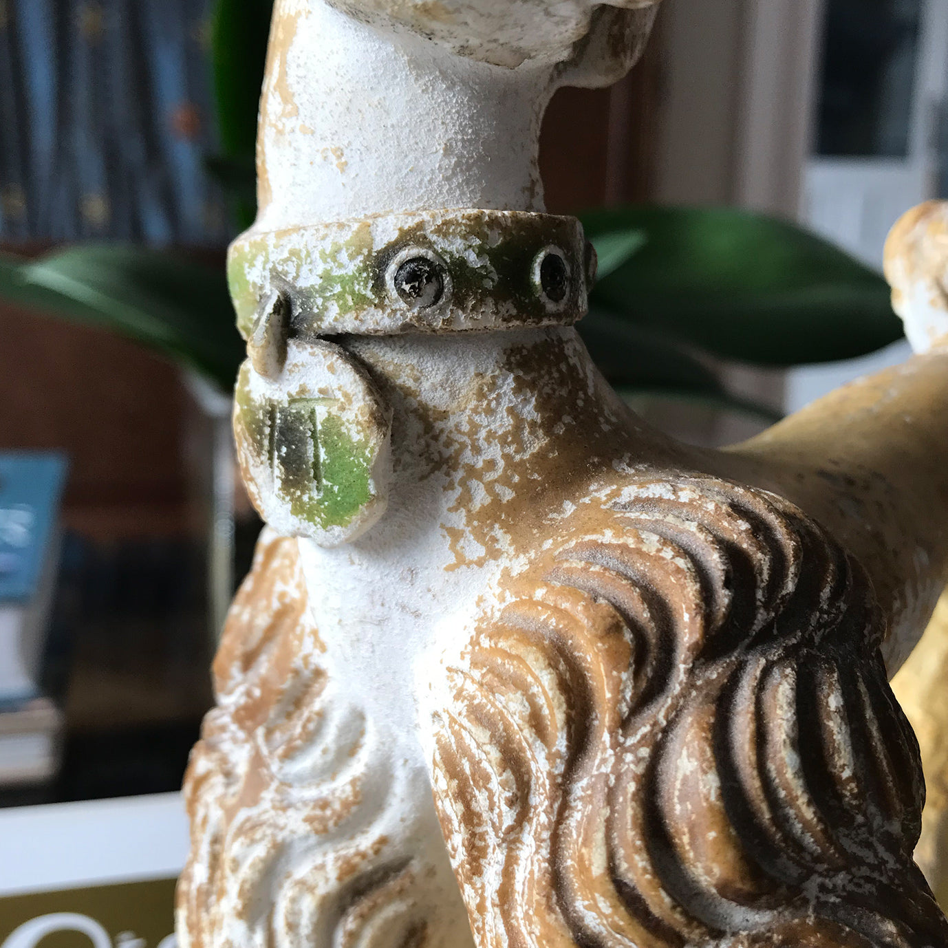 Fancy French Poodle with the most amazing patina on his coat. Standing proud with a green studded collar and name tag with 'VI' on it. He is one cool dog - SHOP NOW - www.intovintage.co.uk