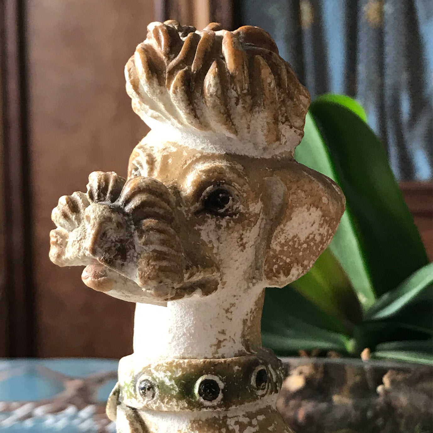 Fancy French Poodle with the most amazing patina on his coat. Standing proud with a green studded collar and name tag with 'VI' on it. He is one cool dog - SHOP NOW - www.intovintage.co.uk