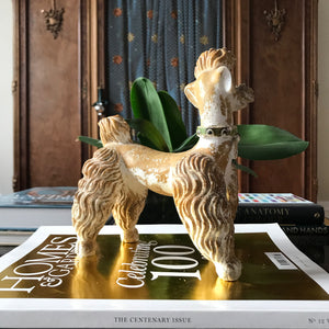Fancy French Poodle with the most amazing patina on his coat. Standing proud with a green studded collar and name tag with 'VI' on it. He is one cool dog - SHOP NOW - www.intovintage.co.uk