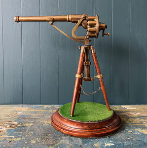 Scratch Built Vintage Brass Model of a Puckle Gun. Fantastically detailed and set on a wooden tripod. Steeped in history with a fantastic story attached to it. Ideal for the study or something for a grand desk - SHOP NOW - www.intovintage.co.uk