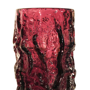 Whitefriars Aubergine "Bark" vase, from the textured range designed by Geoffrey Baxter - SHOP NOW - www.intovintage.co.uk