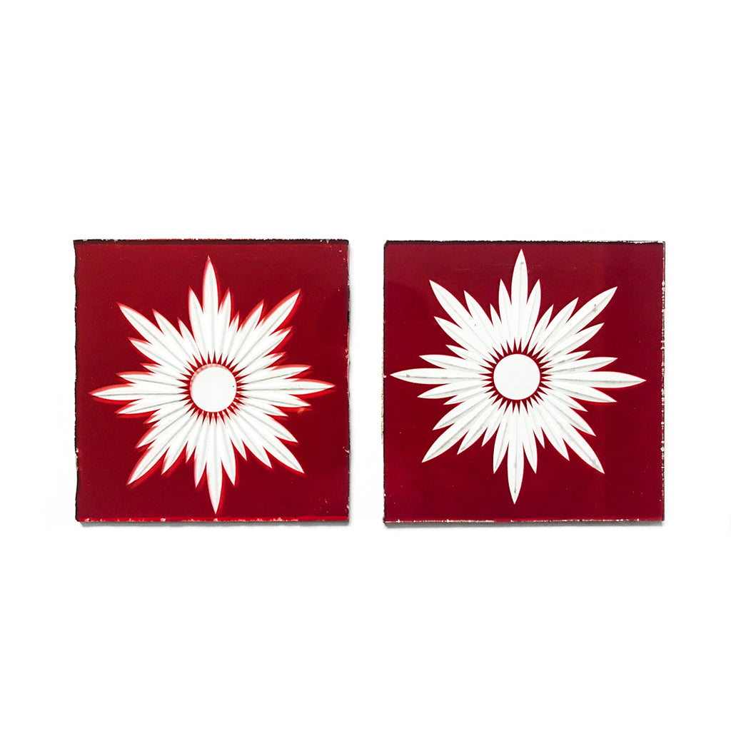 A pair of Victorian cut cranberry glass quarter lights salvaged from a Victorian front door - SHOP NOW - www.intovintage.co.uk