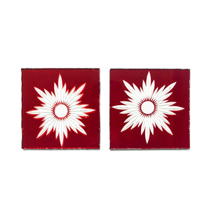 A pair of Victorian cut cranberry glass quarter lights salvaged from a Victorian front door - SHOP NOW - www.intovintage.co.uk