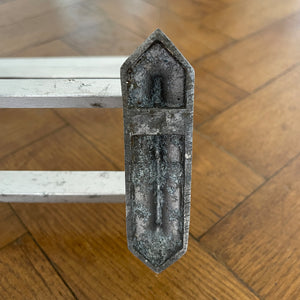 An Aluminium Art Deco Train Coat Rack, having three slats to the top section where you can place your hats and a bottom ball that has eight sliding coat hooks. The ends have a simple Art Deco styling to them - SHOP NOW - www.intovintage.co.uk