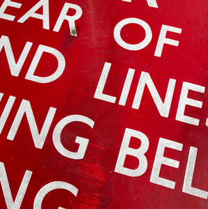 A vintage Enamel Railway Warning Sign. Finished in a popping red colour and in fantastic condition - SHOP NOW - www.intovintage.co.uk