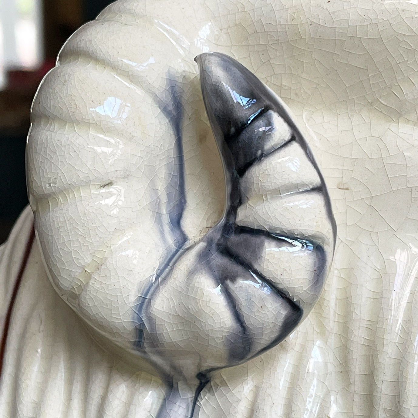 A magnificent, well-modelled Ceramic Glazed Ram with a crackle glaze finish and dribbled colours. He is stamped on his base with a Chinese mark and is of hollow construction. He makes a wonderful striking decorative piece - SHOP NOW - www.intovintage.co.uk