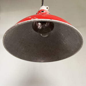 There's a fantastic Patina on this Vintage Red Industrial Shade. The red colour really pops and with the surface metal corrosion to the paint makes it a great fitting to juxtapose against a modern clean setting - SHOP NOW - www.intovintage.co.uk