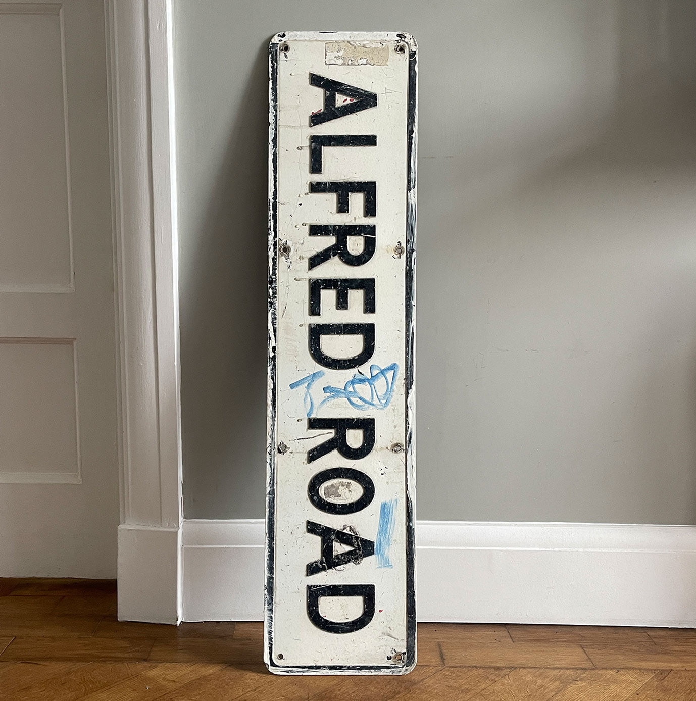 A vintage Alfred Road Sign with a nice bit of tagging artfully positioned in the middle space! Great if you are called Alfred! SHOP NOW - www.intovintage.co.uk