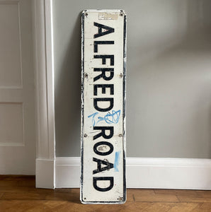 A vintage Alfred Road Sign with a nice bit of tagging artfully positioned in the middle space! Great if you are called Alfred! SHOP NOW - www.intovintage.co.uk
