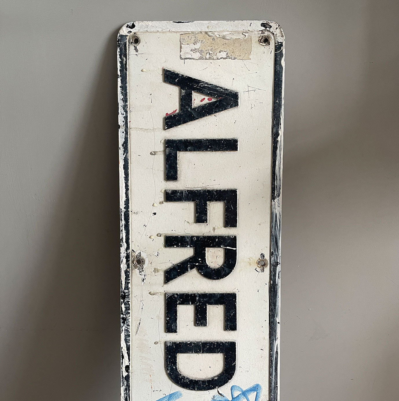 A vintage Alfred Road Sign with a nice bit of tagging artfully positioned in the middle space! Great if you are called Alfred! SHOP NOW - www.intovintage.co.uk
