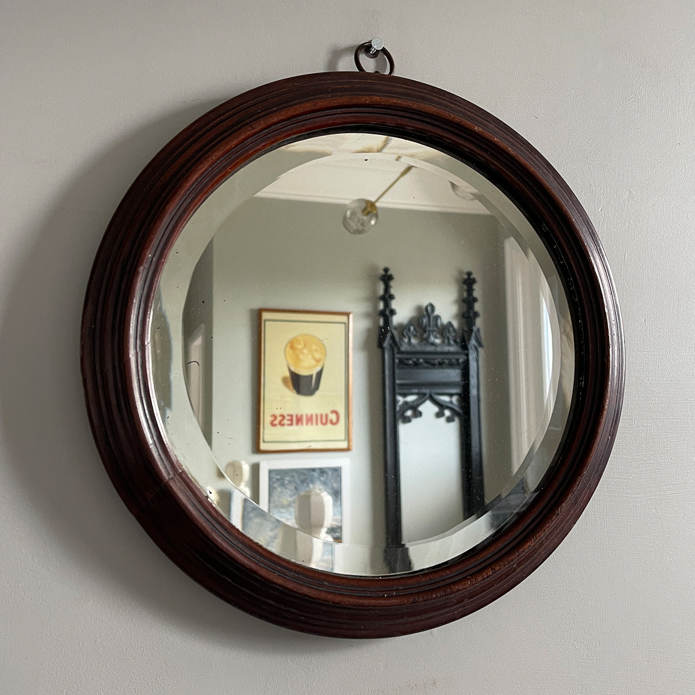 An Antique Wall Mirror with nicely profiled mahogany frame and original beveled glass mirror plate. Backed with a thick mahogany cover and period hanging loop - SHOP NOW - www.intovintage.co.uk