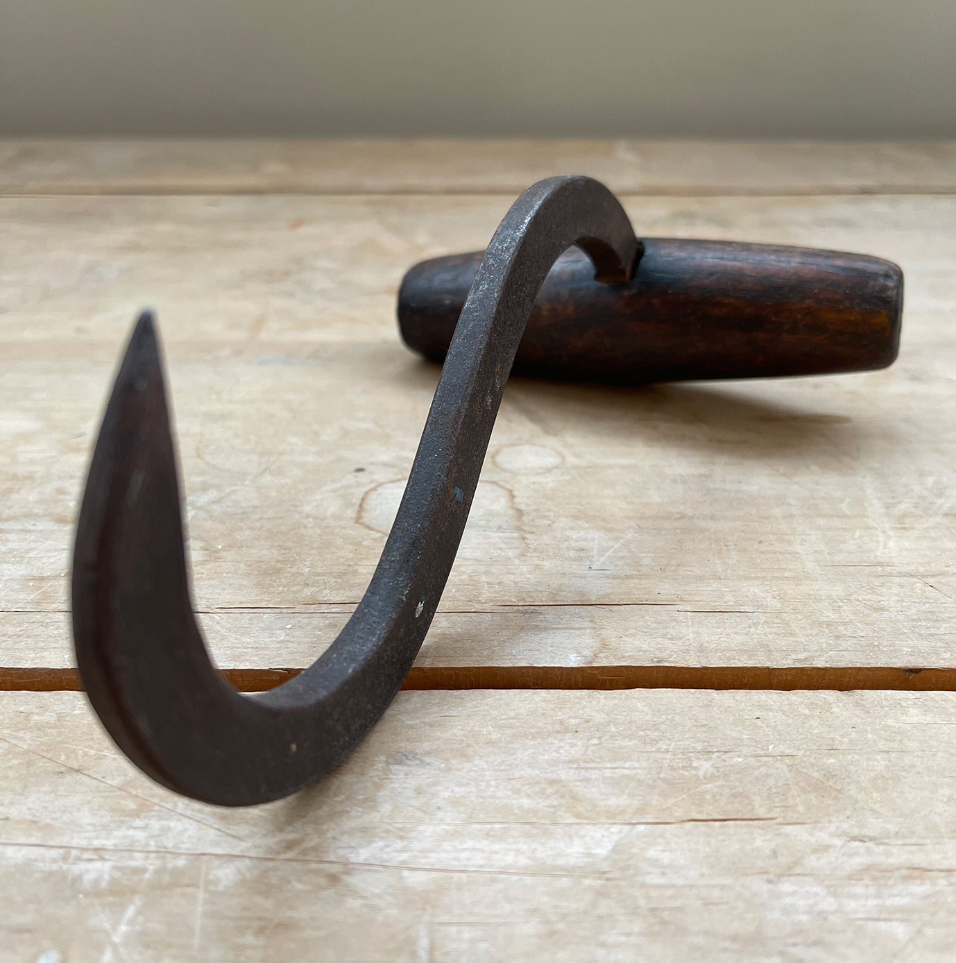 A Late Victorian early Edwardian Sack Hook with a beautifully aged handle and solid spiked hook. Very tactile in the hand - SHOP NOW - www.intovintage.co.uk