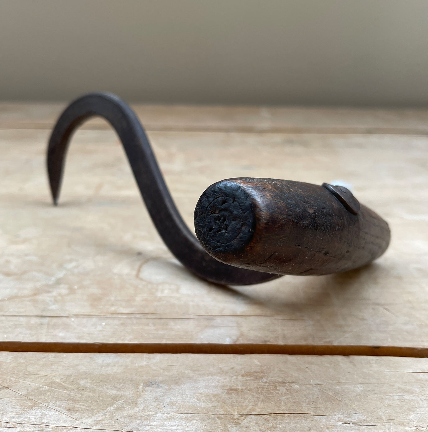 A Late Victorian early Edwardian Sack Hook with a beautifully aged handle and solid spiked hook. Very tactile in the hand - SHOP NOW - www.intovintage.co.uk