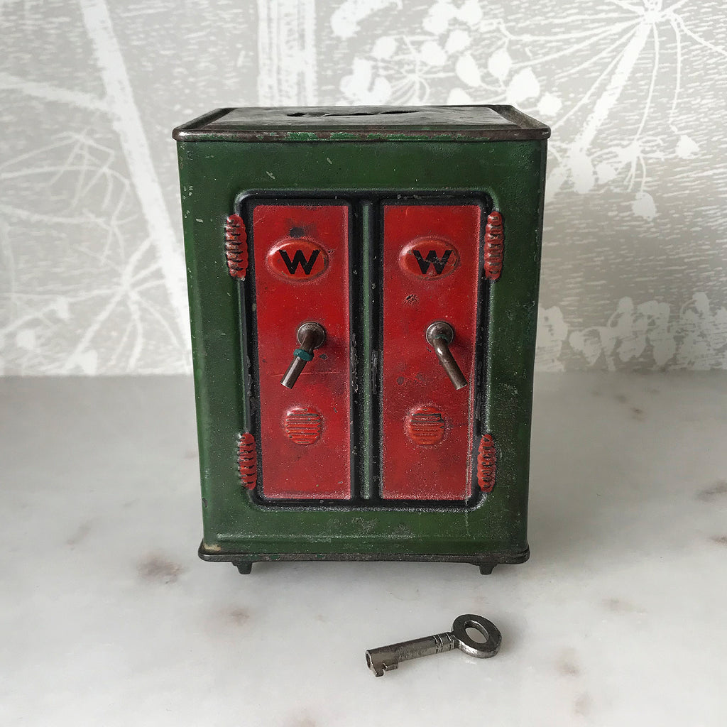 Gorgeous little Vintage Tin Safe Money Box with a fantastic aged patina - SHOP NOW - www.intovintage.co.uk