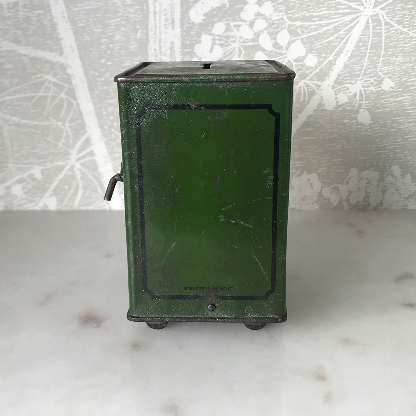 Gorgeous little Vintage Tin Safe Money Box with a fantastic aged patina - SHOP NOW - www.intovintage.co.uk