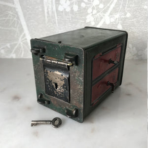 Gorgeous little Vintage Tin Safe Money Box with a fantastic aged patina - SHOP NOW - www.intovintage.co.uk