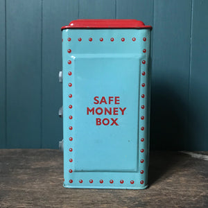 Gorgeous little Vintage Chad Valley Tin Safe Money Box with a fantastic colours - SHOP NOW - www.intovintage.co.uk