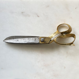 A Large Pair of Vintage Tailors Shears. Brass handles with super sharp steel blades. Marked with an Arabic stamp - SHOP NOW - www.intovintage.co.uk