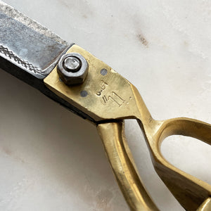 A Large Pair of Vintage Tailors Shears. Brass handles with super sharp steel blades. Marked with an Arabic stamp - SHOP NOW - www.intovintage.co.uk