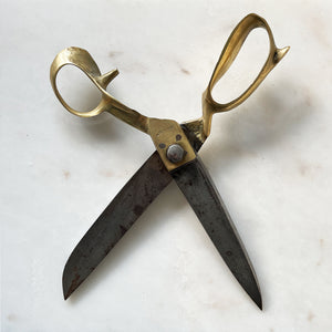 A Large Pair of Vintage Tailors Shears. Brass handles with super sharp steel blades. Marked with an Arabic stamp - SHOP NOW - www.intovintage.co.uk