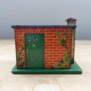 A scarce pre-war Hornby/Meccano O Gauge Tinplate Brink Allotment Shed. Great colours and detail within the print. The Hornby/Meccano mark appears on the reverse - SHOP NOW - www.intovintage.co.uk