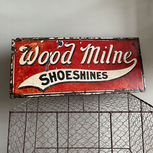 A Vintage Enamel Wood Milne Shoeshines Sign. Finished in a popping red colour and in fantastic condition - SHOP NOW - www.intovintage.co.uk