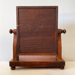 A pretty Petit Victorian Mahogany Dressing Table Mirror. Original mirror plate, bun feet to the base, veneered mahogany base. A very useful size - SHOP NOW - www.intovintage.co.uk