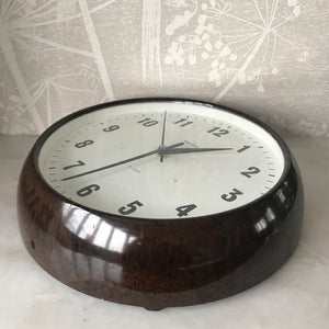 Vintage industrial/office electric Smith's wall clock from the 1940s, made by the English clock company Smiths. Made from brown/Tortoiseshell Bakelite which is in nice clean condition having been polished and waxed, with a white dial and retaining its original hands - SHOP NOW - www.intovintage.co.uk