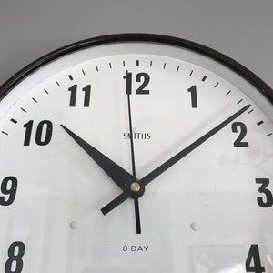 Vintage industrial/office electric Smith's wall clock from the 1940s, made by the English clock company Smiths. Made from brown/Tortoiseshell Bakelite which is in nice clean condition having been polished and waxed, with a white dial and retaining its original hands - SHOP NOW - www.intovintage.co.uk