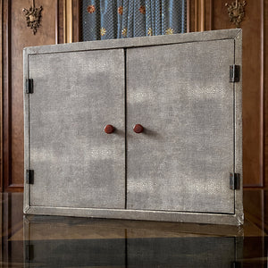 A rather good looking and very practical cabinet. The outer finish is of an original snakeskin paper which has achieved a wonderful tone of the years. Two pretty little original bakelite handles to the front doors with the inside having seven vertical compartments ideal for letters and correspondence - SHOP NOW - www.intovintage.co.uk