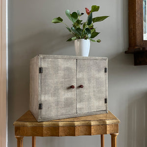 A rather good looking and very practical cabinet. The outer finish is of an original snakeskin paper which has achieved a wonderful tone of the years. Two pretty little original bakelite handles to the front doors with the inside having seven vertical compartments ideal for letters and correspondence - SHOP NOW - www.intovintage.co.uk