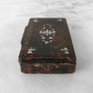 Charming little Papier Mache Snuff Box with Mother of Pearl inlay - SHOP NOW - www.intovintage.co.uk