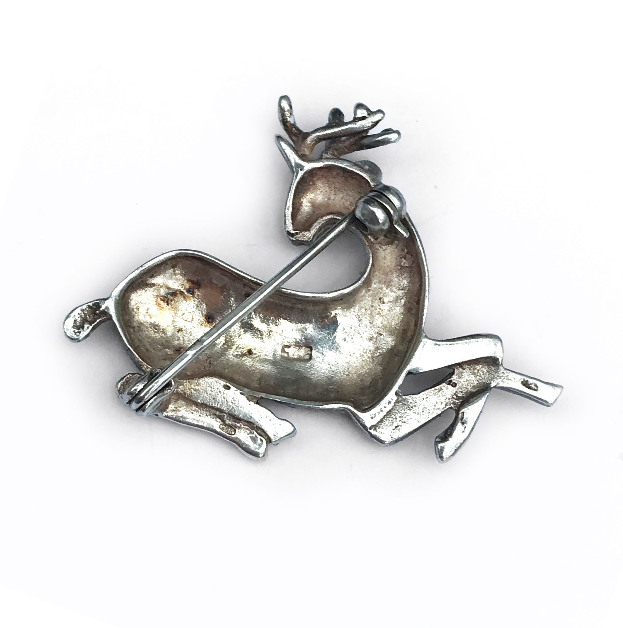 Silver Stag Marcasite Brooch Intovintage