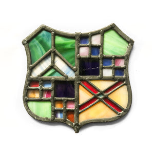 Colourful stained glass window panel of a crest - SHOP NOW - www.intovintage.co.uk