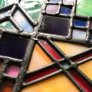 Colourful stained glass window panel of a crest - SHOP NOW - www.intovintage.co.uk