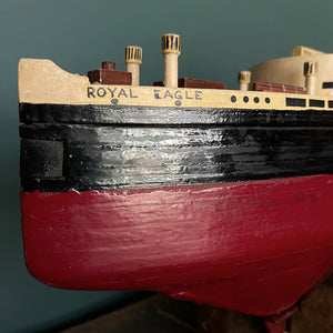A wonderful large naive scratch built model of The Royal Eagle steam ship with an internal clockwork mechanism that drives the paddles. Comes with its original winder and handle that you clip on to make it easier to carry - SHOP NOW - www.intovintage.co.uk