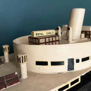 A wonderful large naive scratch built model of The Royal Eagle steam ship with an internal clockwork mechanism that drives the paddles. Comes with its original winder and handle that you clip on to make it easier to carry - SHOP NOW - www.intovintage.co.uk
